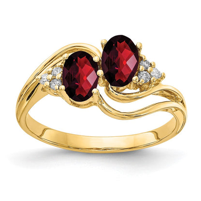 14K Gelbgold 6x4mm Oval Granat Karo Vs Diamant Ring