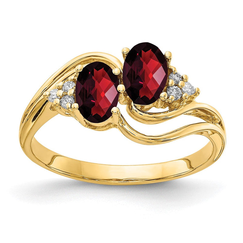 14K Gelbgold 6x4mm Oval Granat Karo Vs Diamant Ring