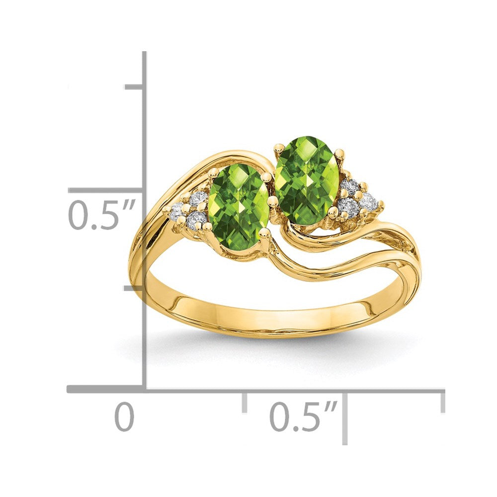 14K Gelbgold 6x4mm Oval Peridot Karo A Echt Diamant Ring