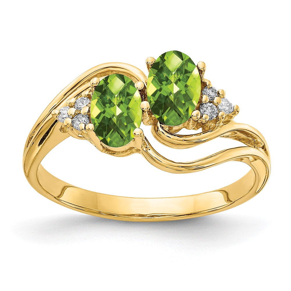 14K Gelbgold 6x4mm Oval Peridot Karo Vs Diamant Ring