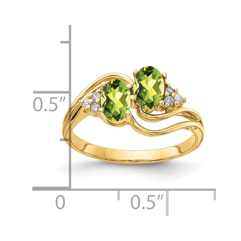 14K Gelbgold 6x4mm Oval Peridot Aa Diamant Ring