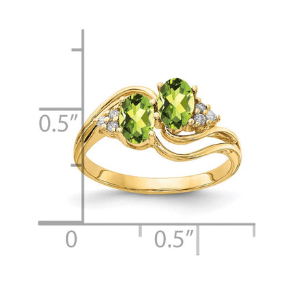 14K Gelbgold 6x4mm Oval Peridot Aa Diamant Ring