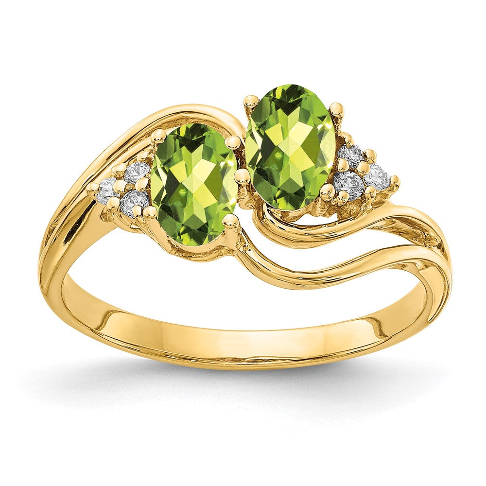 14K Gelbgold 6x4mm Oval Peridot Aa Diamant Ring