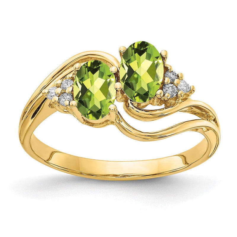 14K Gelbgold 6x4mm Oval Peridot Aa Diamant Ring