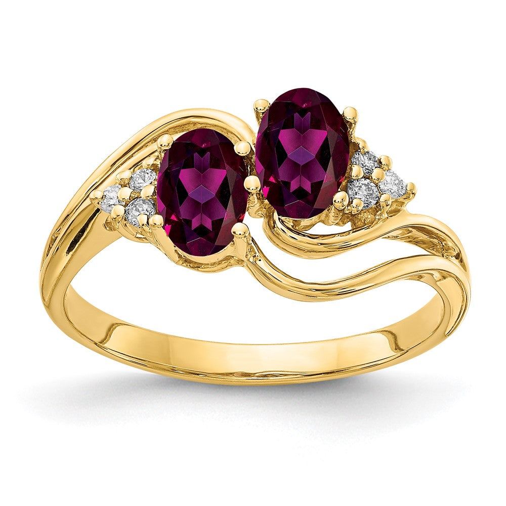 14K Gelbgold 6x4mm Oval Rhodolith Granat Vs Diamant Ring
