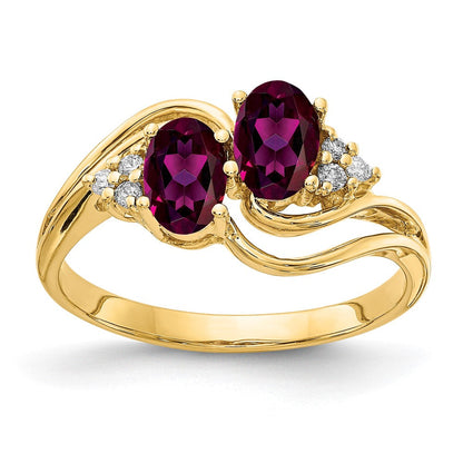 14K Gelbgold 6x4mm Oval Rhodolith Granat A Diamant Ring