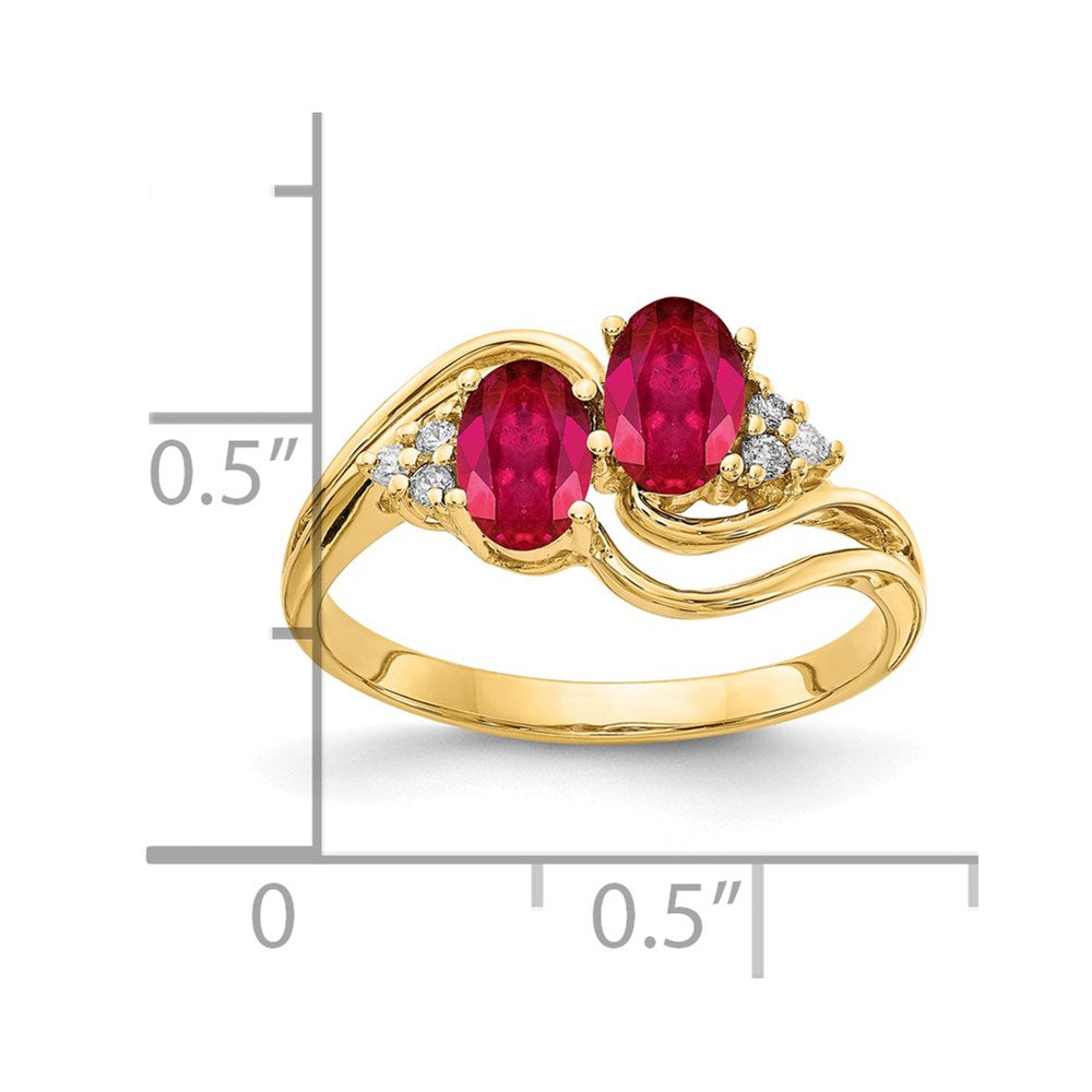 14K Gelbgold 6x4mm Oval Rubin Vs Diamant Ring