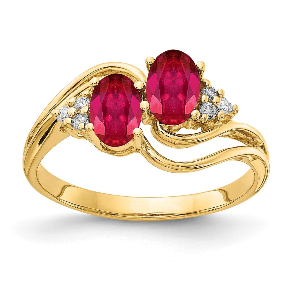 14K Gelbgold 6x4mm Oval Rubin Aa Diamant Ring