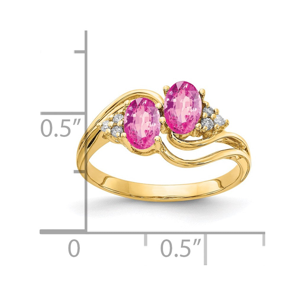 14K Gelbgold 6x4mm Oval Rosa Saphir A Echt Diamant Ring