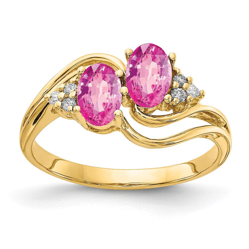 14K Gelbgold 6x4mm Oval Rosa Saphir A Echt Diamant Ring