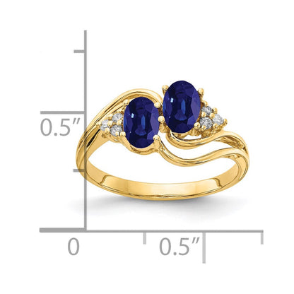 14K Gelbgold 6x4mm Oval Saphir A Echt Diamant Ring