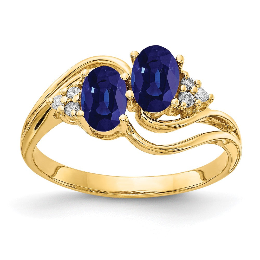 14K Gelbgold 6x4mm Oval Saphir A Echt Diamant Ring