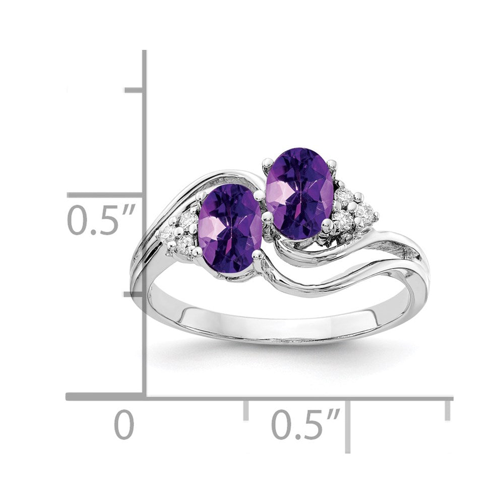 14K Weißgold 6x4mm Oval Amethyst Karo Aaa Echt Diamant Ring