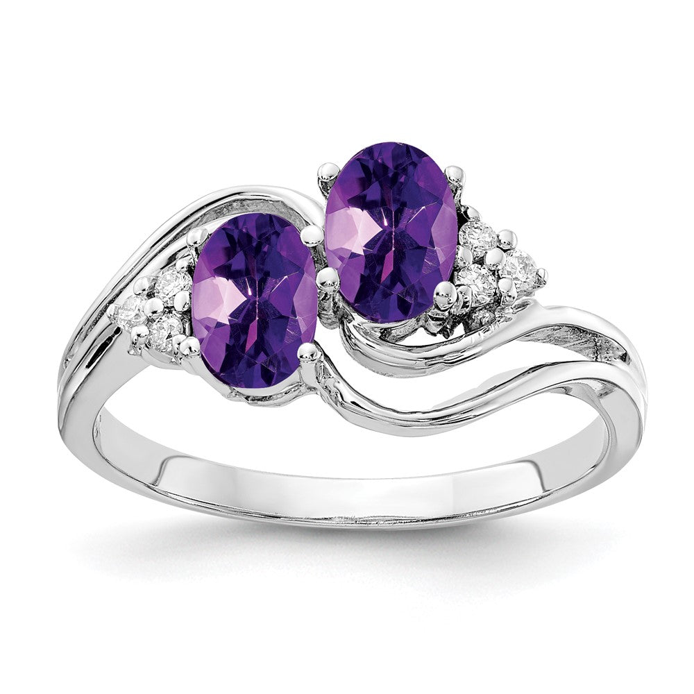 14K Weißgold 6x4mm Oval Amethyst A Echt Diamant Ring