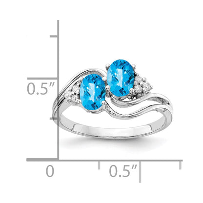 14K Weißgold 6x4mm Oval Blautopas Karo A Echt Diamant Ring