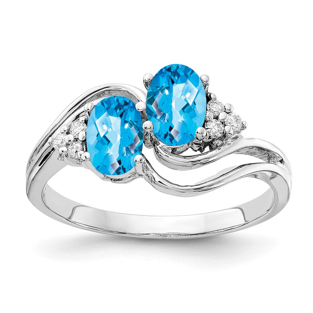 14K Weißgold 6x4mm Oval Blautopas Karo Aa Diamant Ring