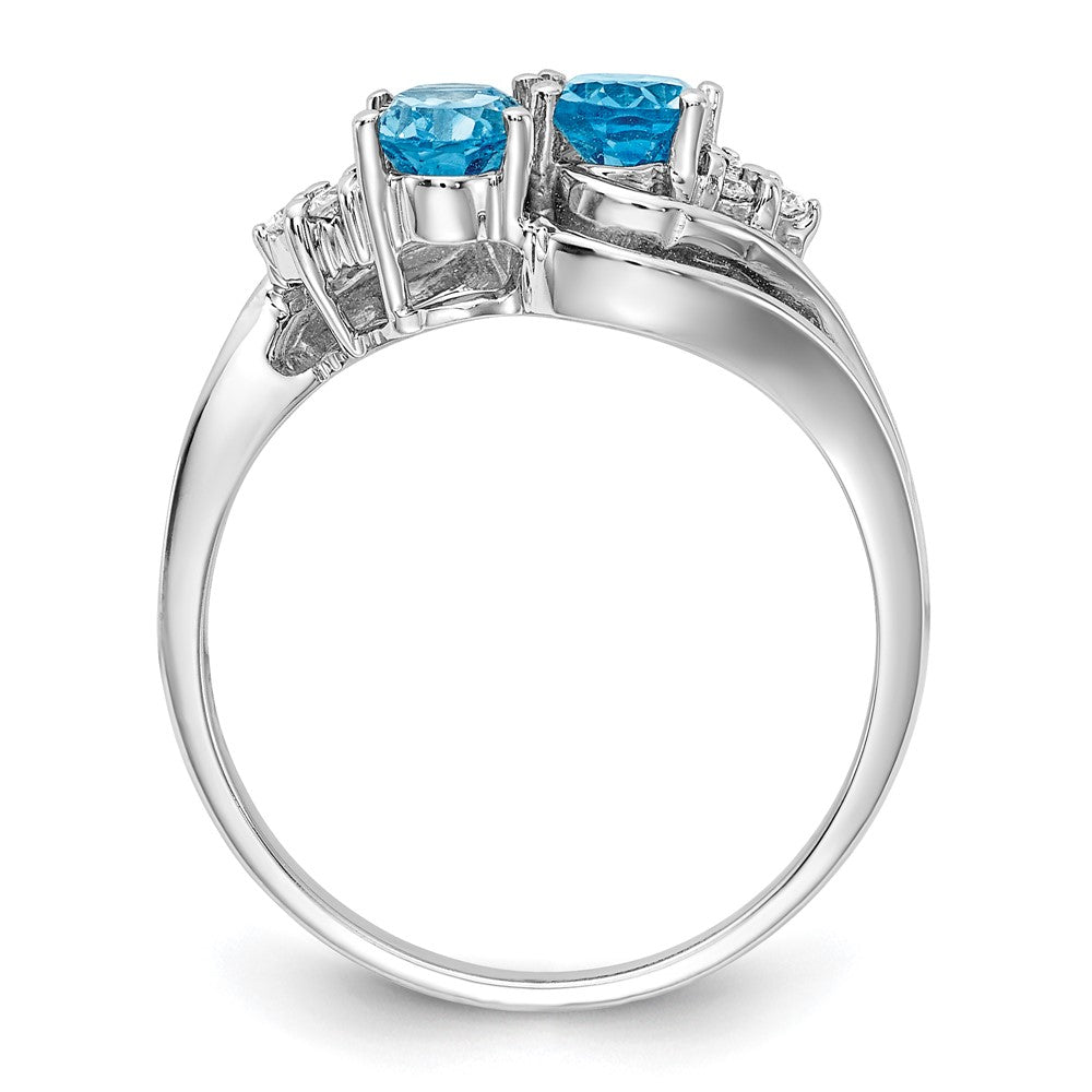 14K Weißgold 6x4mm Oval Blautopas A Echt Diamant Ring