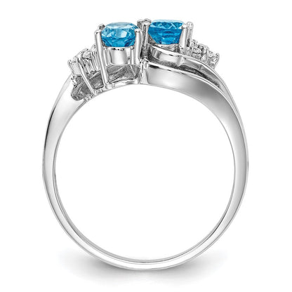 14K Weißgold 6x4mm Oval Blautopas A Echt Diamant Ring