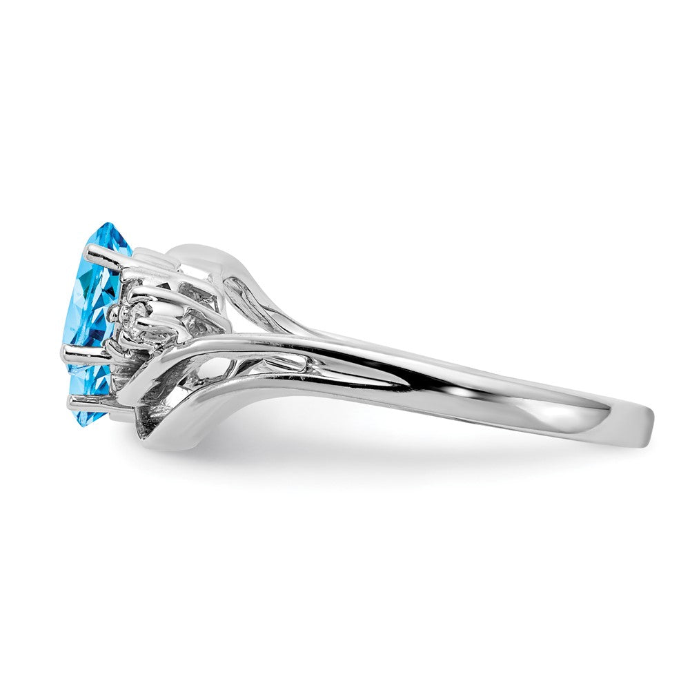 14K Weißgold 6x4mm Oval Blautopas A Echt Diamant Ring