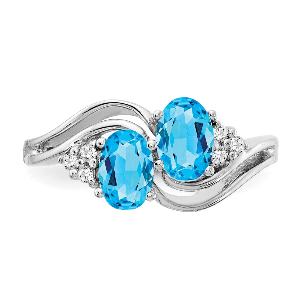 14K Weißgold 6x4mm Oval Blautopas A Echt Diamant Ring