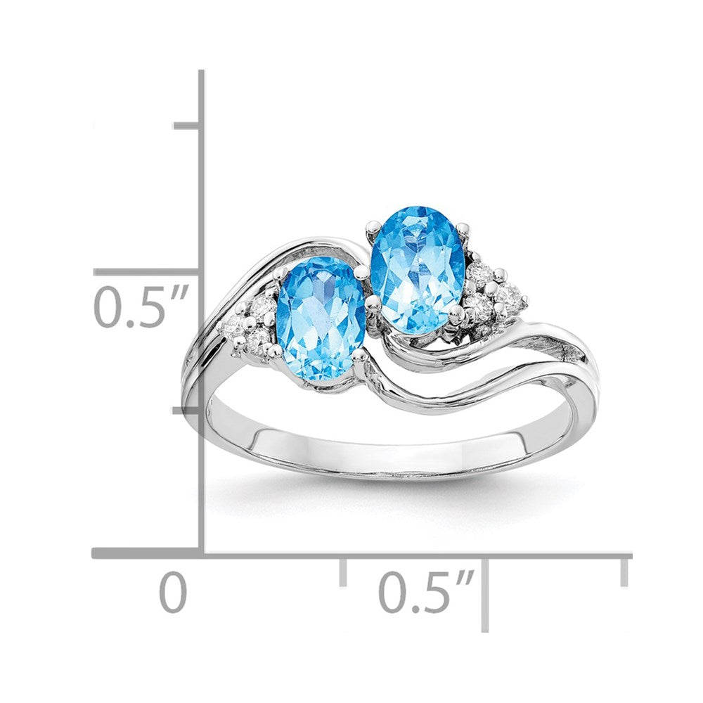 14K Weißgold 6x4mm Oval Blautopas A Echt Diamant Ring
