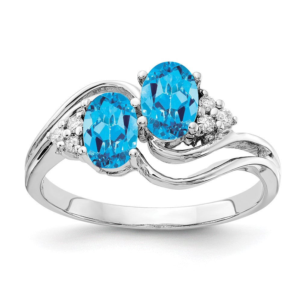 14K Weißgold 6x4mm Oval Blautopas A Echt Diamant Ring