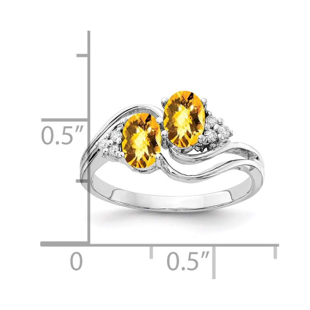14K Weißgold 6x4mm Oval Citrin Karo A Echt Diamant Ring