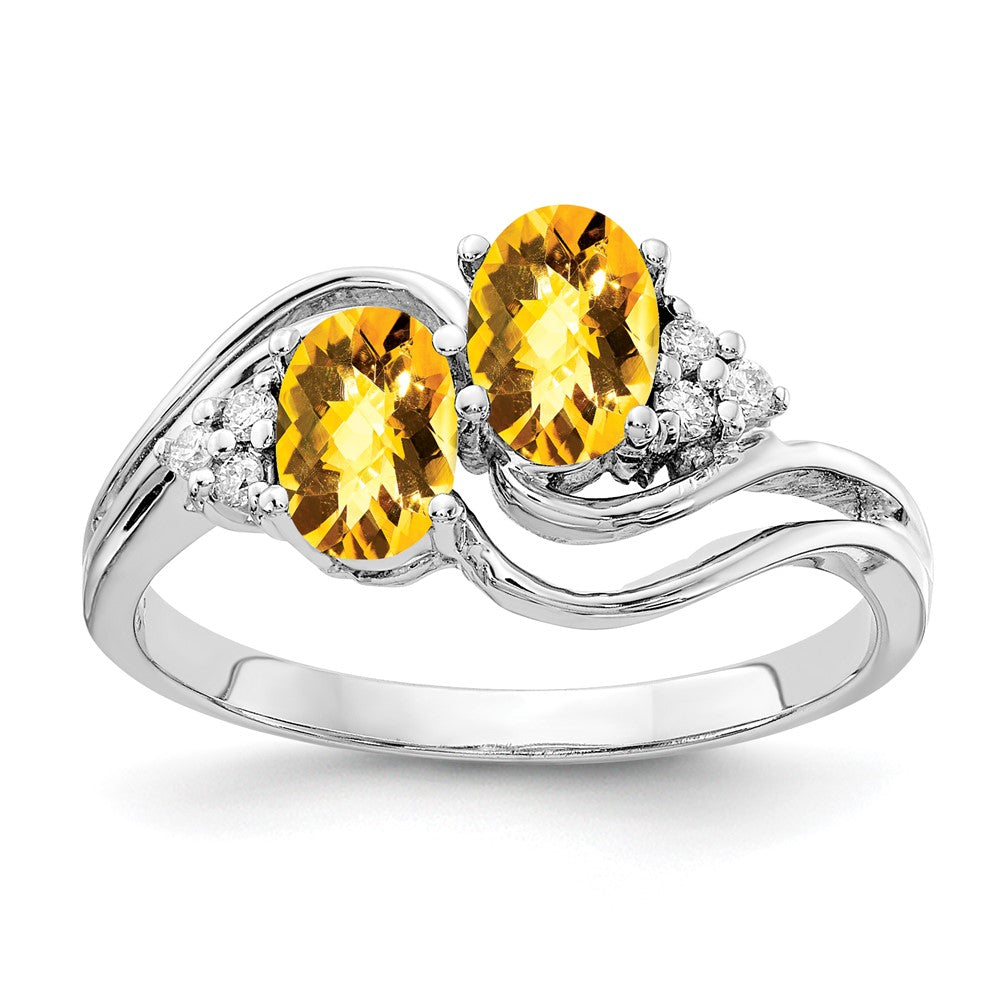 14K Weißgold 6x4mm Oval Citrin Karo Vs Diamant Ring
