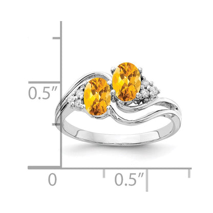 14K Weißgold 6x4mm Oval Citrin A Echt Diamant Ring