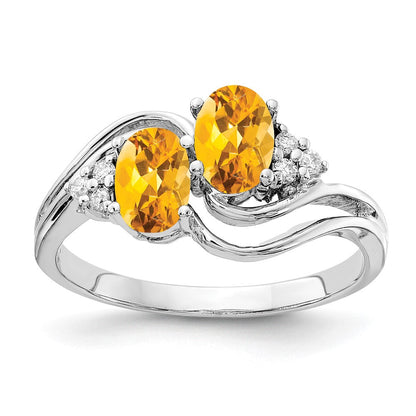 14K Weißgold 6x4mm Oval Citrin A Echt Diamant Ring