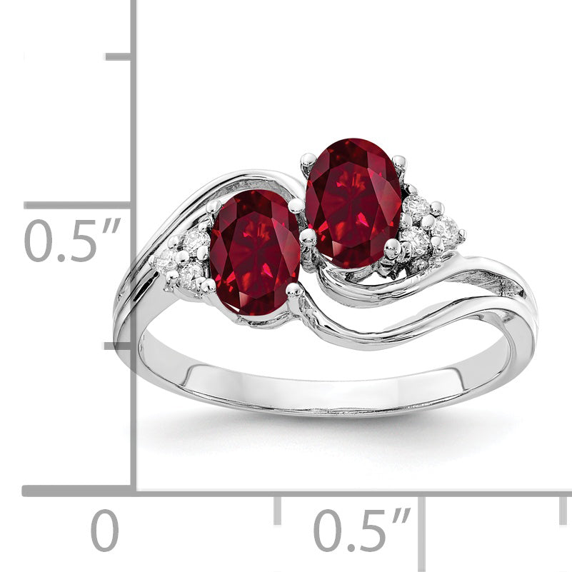 14K Weißgold 6x4mm Oval Erzeugt Rubin Aa Diamant Ring