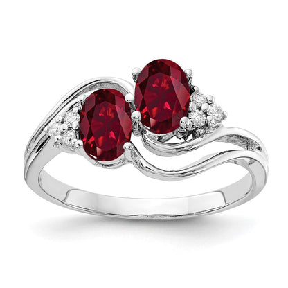 14K Weißgold 6x4mm Oval Erzeugt Rubin Aaa Diamant Ring
