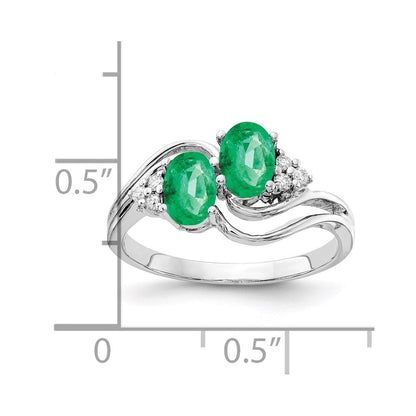 14K Weißgold 6x4mm Oval Smaragd A Echt Diamant Ring