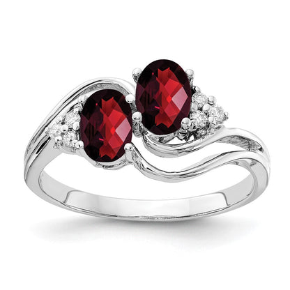 14K Weißgold 6x4mm Oval Granat Karo Aa Diamant Ring