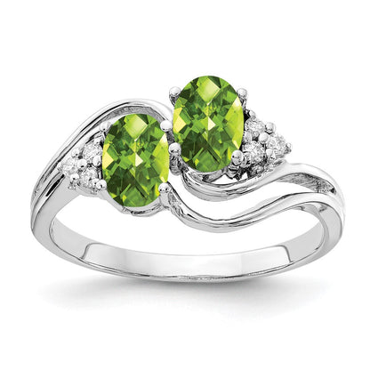 14K Weißgold 6x4mm Oval Peridot Karo Vs Diamant Ring