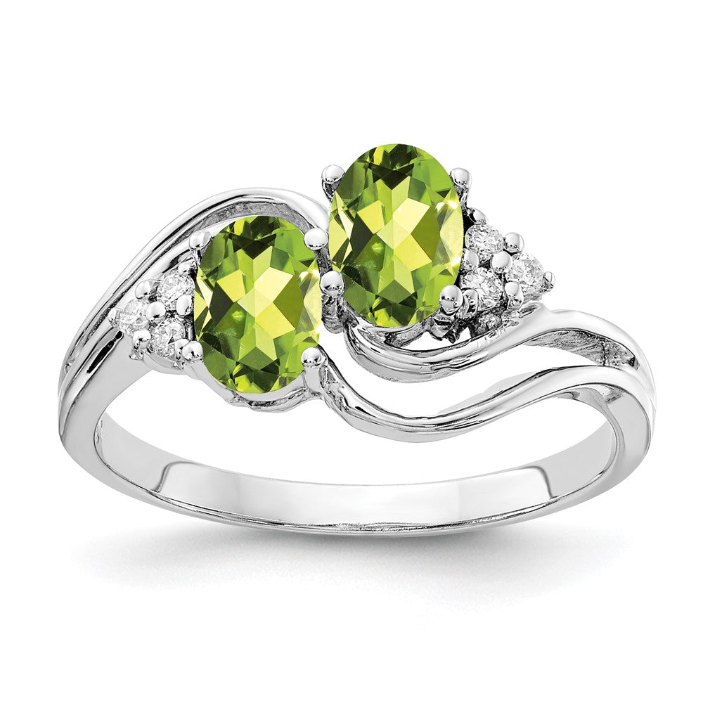 14K Weißgold 6x4mm Oval Peridot Aaa Diamant Ring