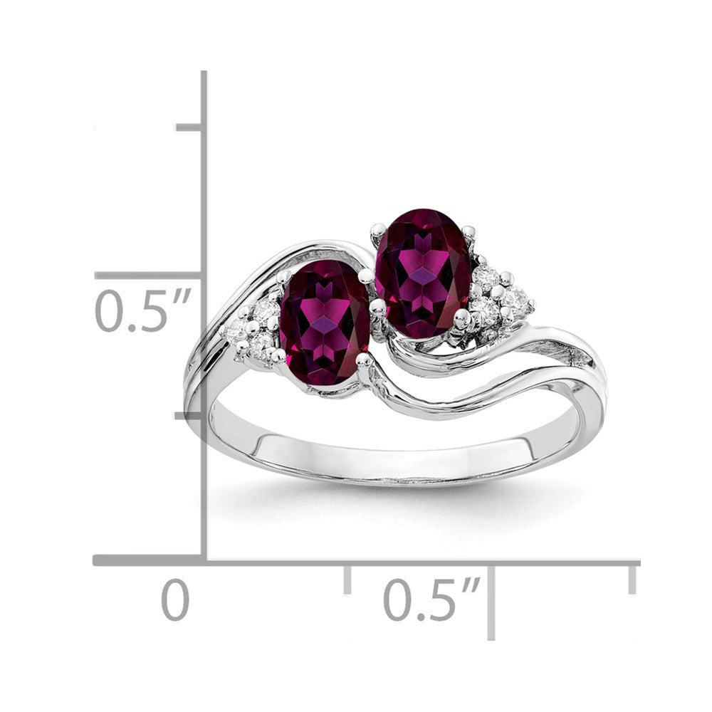 14K Weißgold 6x4mm Oval Rhodolith Granat Aa Diamant Ring
