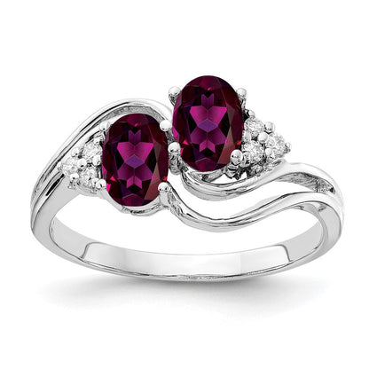 14K Weißgold 6x4mm Oval Rhodolith Granat Aaa Diamant Ring