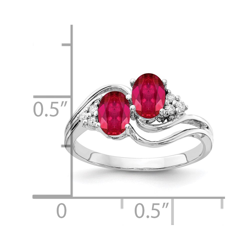 14K Weißgold 6x4mm Oval Rubin A Echt Diamant Ring