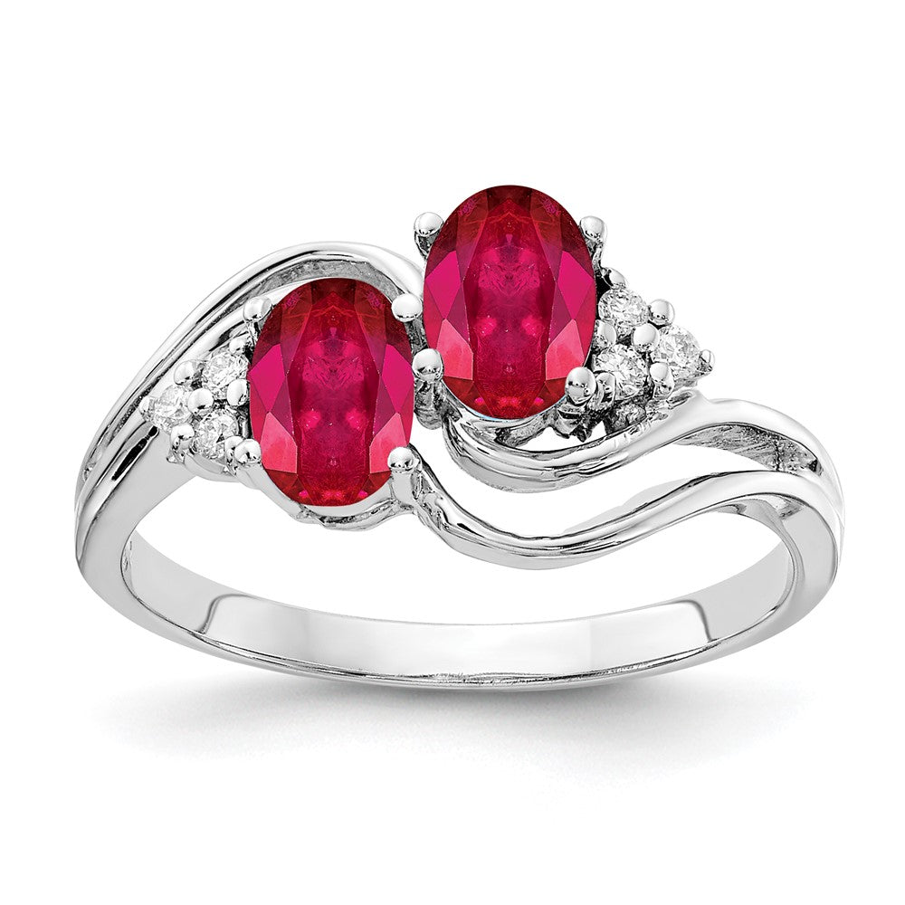 14K Weißgold 6x4mm Oval Rubin A Echt Diamant Ring