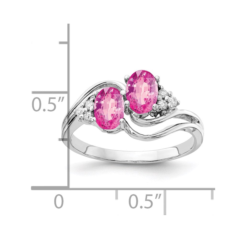 14K Weißgold 6x4mm Oval Rosa Saphir A Echt Diamant Ring