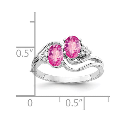 14K Weißgold 6x4mm Oval Rosa Saphir A Echt Diamant Ring