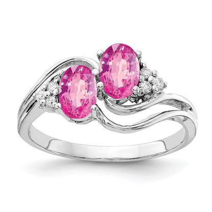 14K Weißgold 6x4mm Oval Rosa Saphir A Echt Diamant Ring