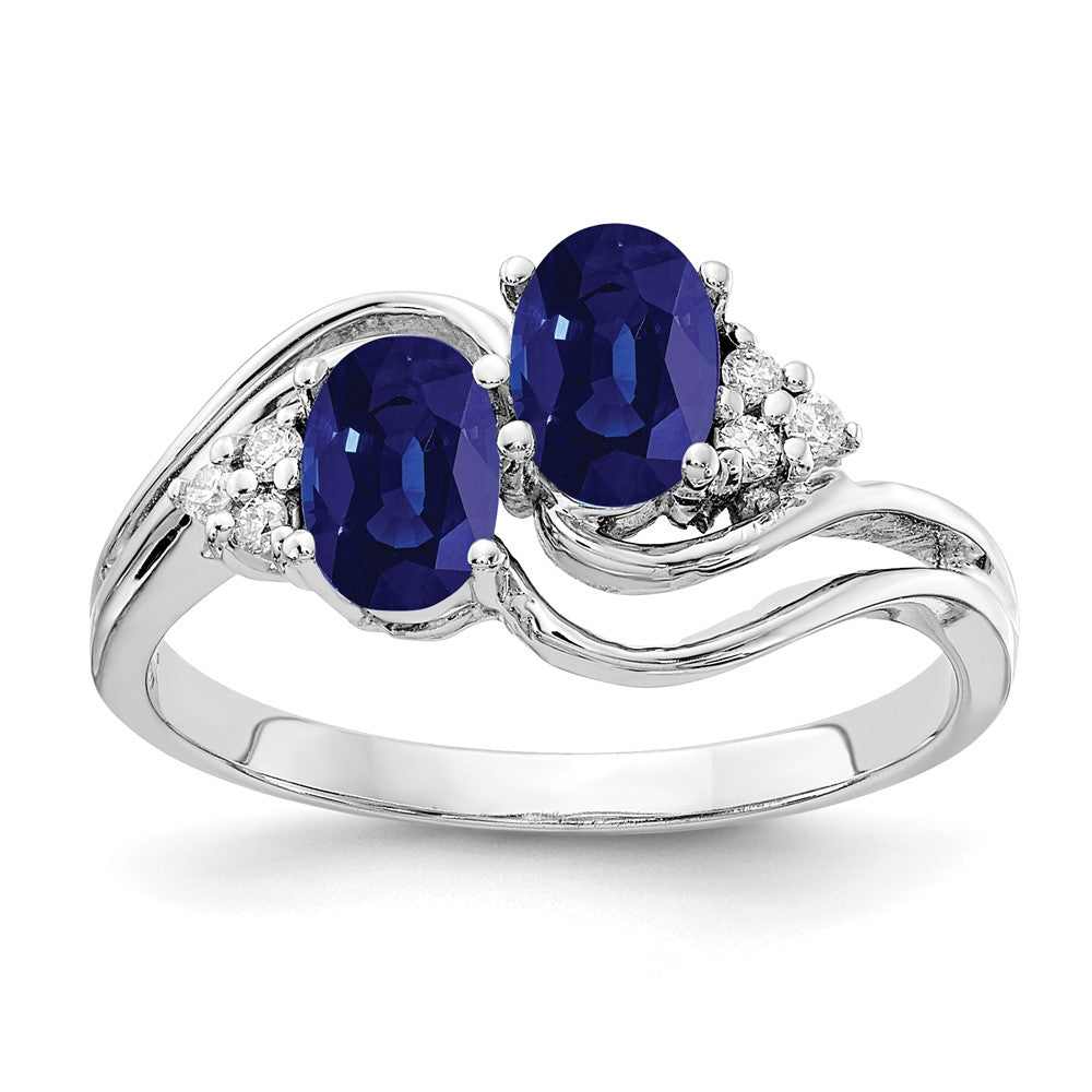 14K Weißgold 6x4mm Oval Saphir A Echt Diamant Ring