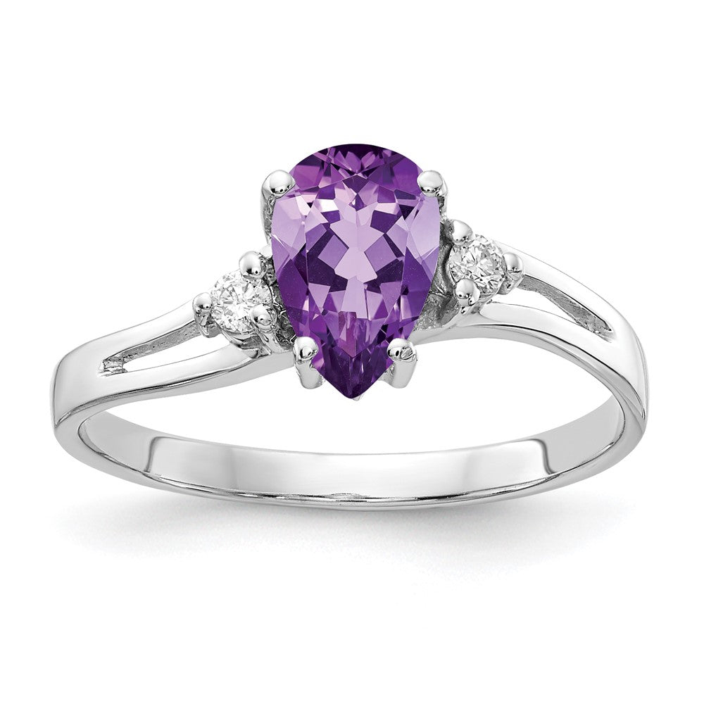 14K Weißgold 7x5mm Tropfen Amethyst Aaa Diamant Ring