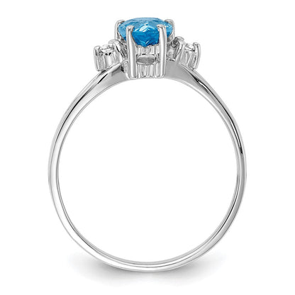 14K Weißgold 7x5mm Tropfen Blautopas Aa Diamant Ring