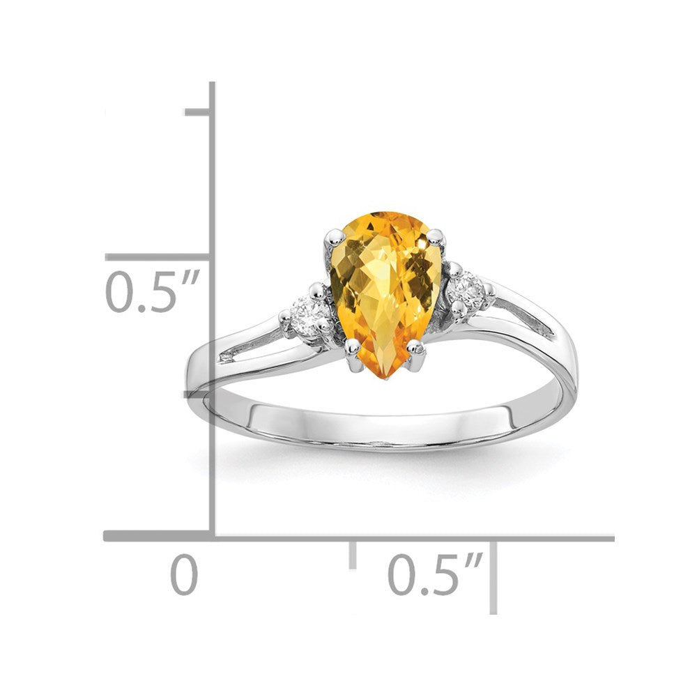 14K Weißgold 7x5mm Tropfen Citrin Karo Vs Diamant Ring