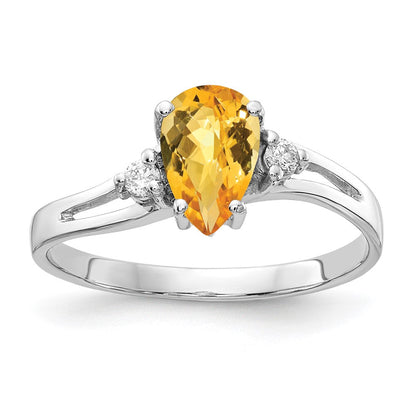 14K Weißgold 7x5mm Tropfen Citrin Karo Aaa Diamant Ring