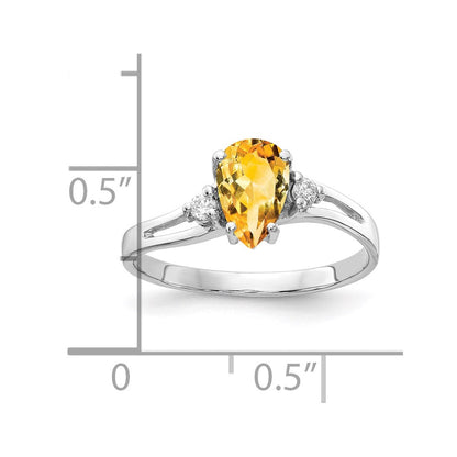 14K Weißgold 7x5mm Tropfen Citrin Vs Diamant Ring