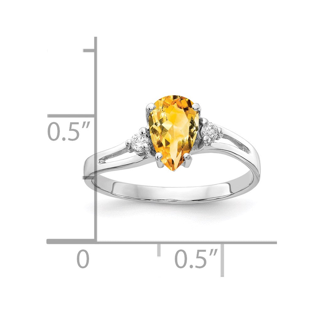 14K Weißgold 7x5mm Tropfen Citrin Aaa Diamant Ring